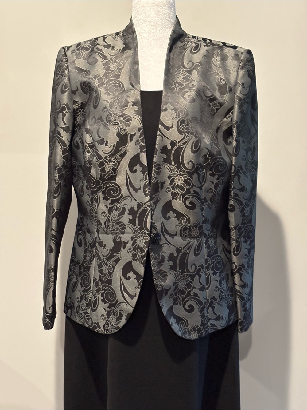 Bahari Silver Gray Jacquard Open-Front Blazer